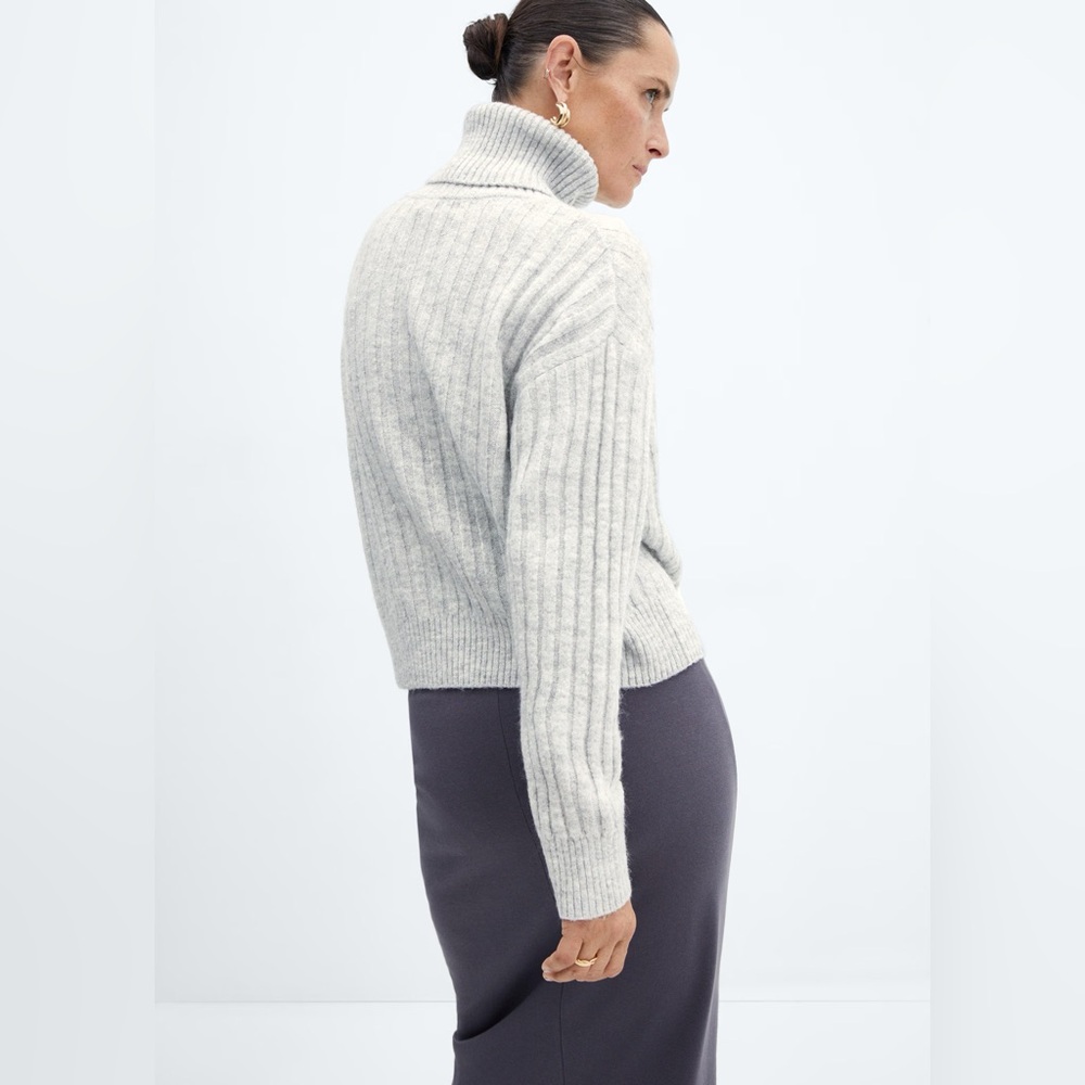 NEW Mango Rolled Neck Cable Sweater Turtleneck Grey - Picture 4 of 7